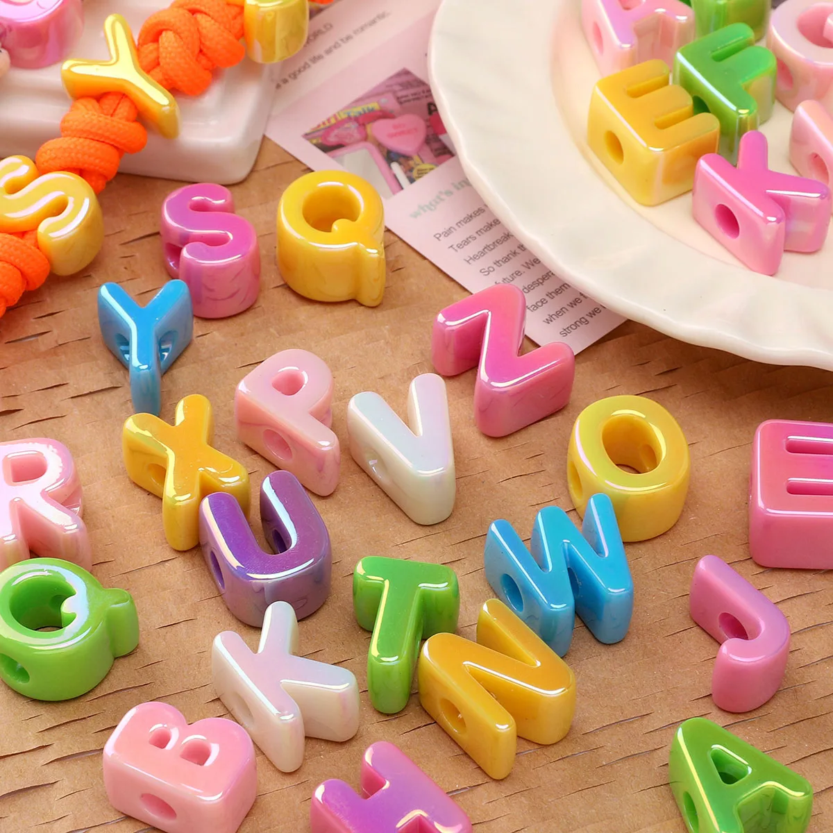 10Pcs A-Z Electroplated Acrylic Large Hole Letter Beads For DIY Phone Lanyard Shoe Buckle Jewelry Making Festival Gifts