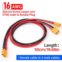 50CM XT60 16AWG złącze baterii męskie/kabel żeński podwójne przedłużenie Y rozdzielacz 3-kierunkowy przewód silikonowy do skuterów panele słoneczne