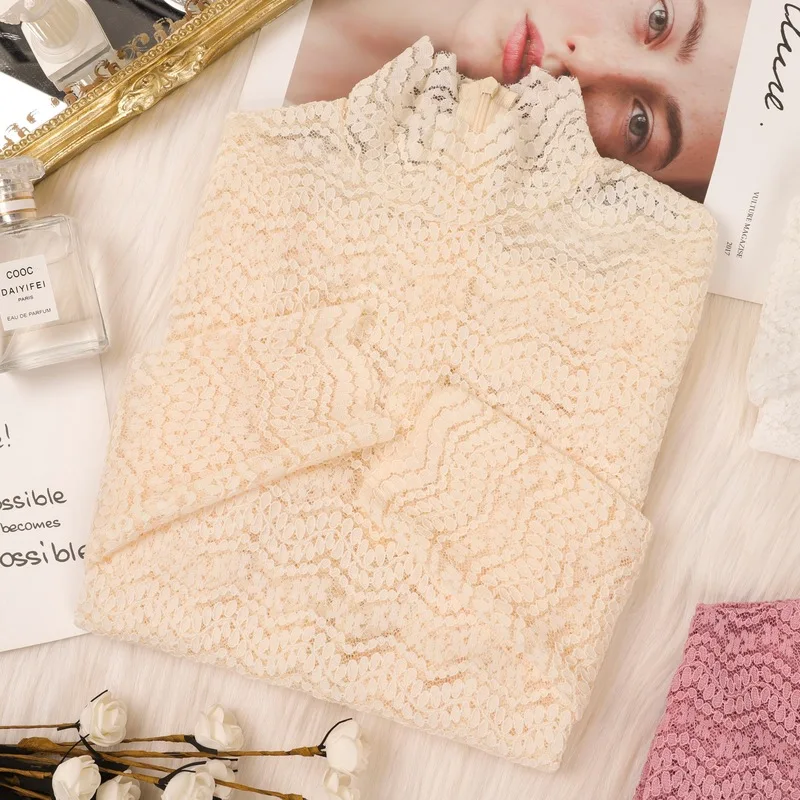 

Ele Lace Long Sve Base irt Women Early Autumn Faionable Thin Me Hollow out Sweet Princ Sle Fitted irt