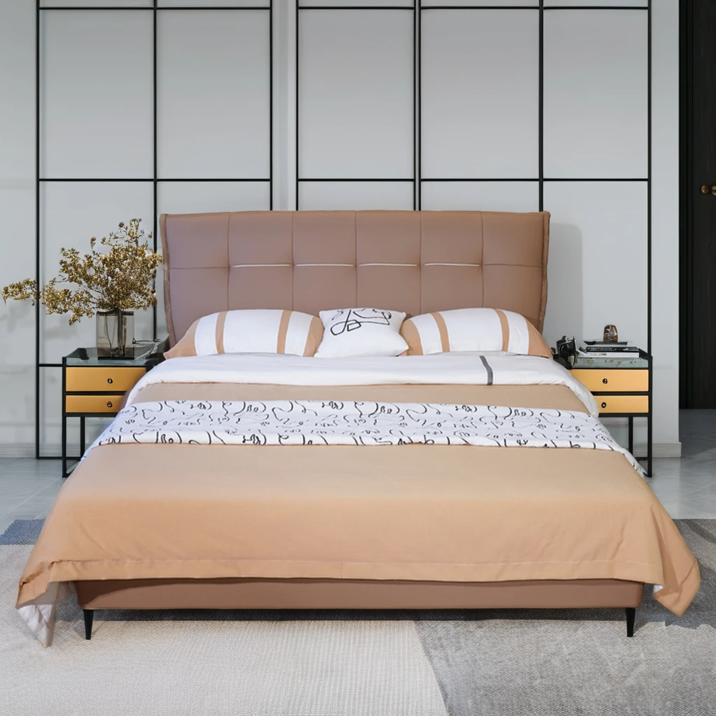 

-Minimalist Luxury Leather Bed Double Leather Light Luxury Master Bed Bedroom Simple Furniture Velvet King Size