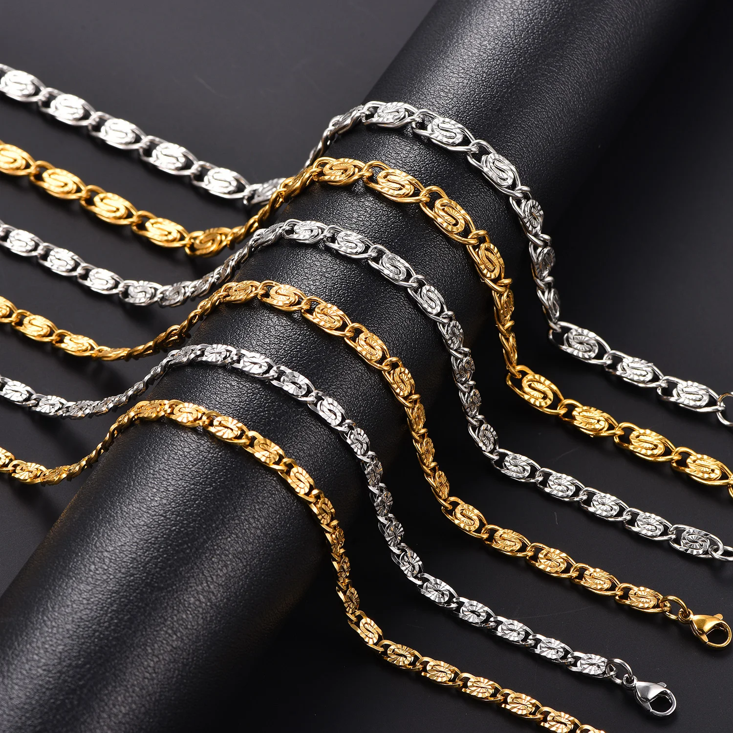 4/5/6MM Gewellte Gliederkette aus Edelstahl, geprägte Halskette in Büroklammerform, kreativer Hip-Hop-Choker-Schmuck für Männer und Frauen – Detail 3
