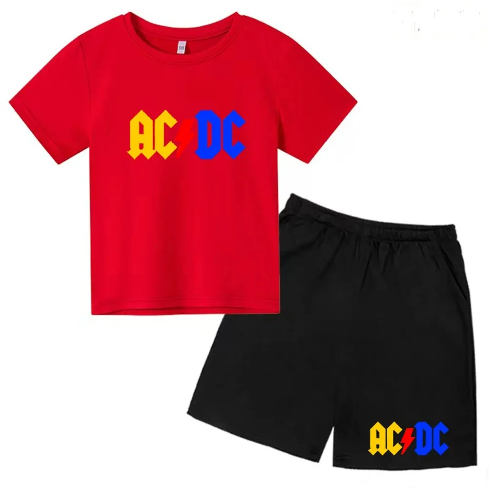 2024 Summer Children's Wear Colorful Letter Printed Round Neck T-shirt+Shorts Set for Boys and Girls Casual Cotton Short Sleeves