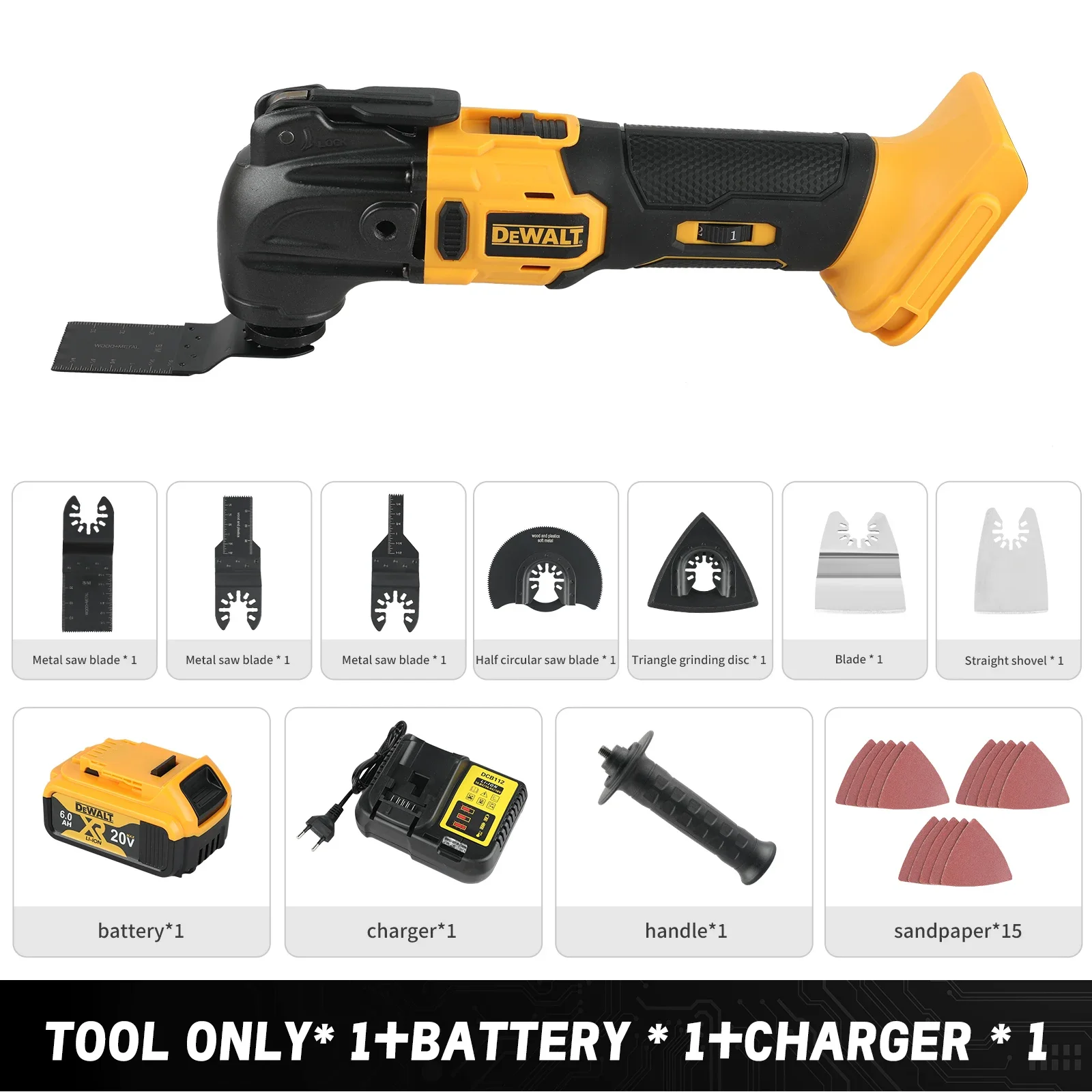 DEWALT20V MAX borstelloos draadloos oscillerend multitool met 5 accessoires, gereedschapsvrij snelwissel, snijden, schuurmutverwijdering