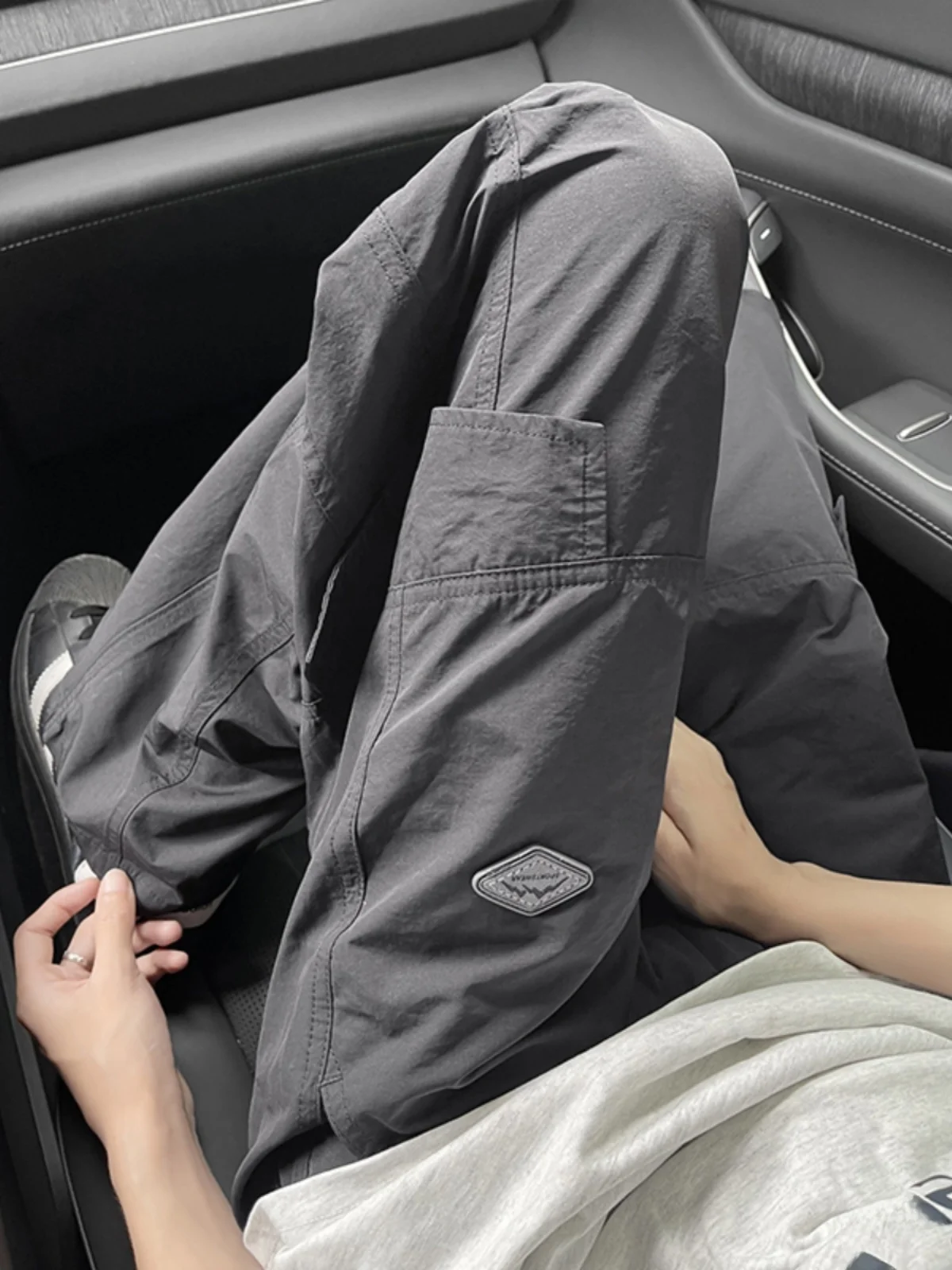 

Men's k ey Hard ell Cargo Pants Summer Qui Dry Nylon Straight Leg Bell Bot Workwear Trousers Trendy Clean Fit