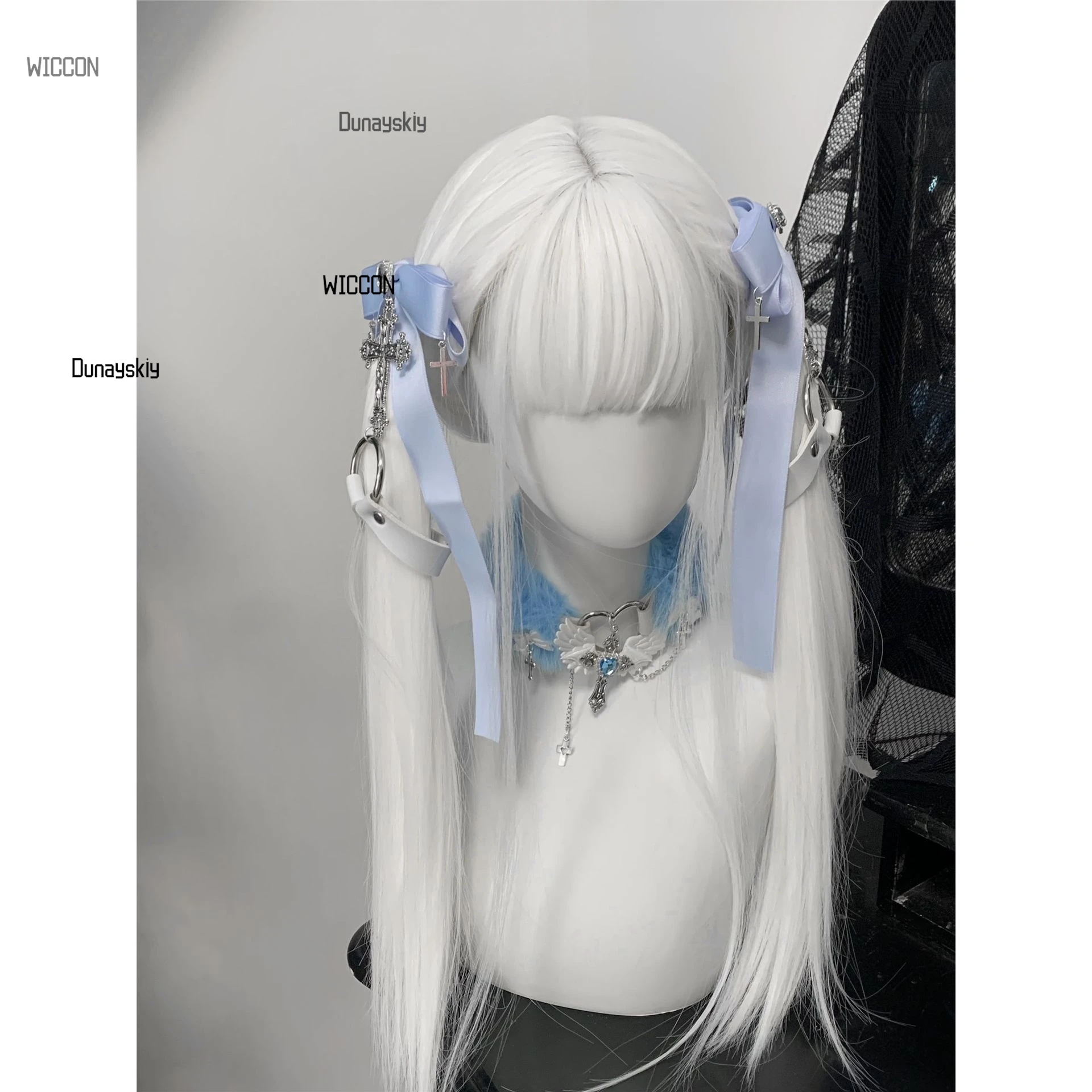 

Gothic Lolita Twin-Tail Hair Clips Dark Casual Dangerous Type Subculture Black Ribbon Cross Hairpins Japanese Street Halloween