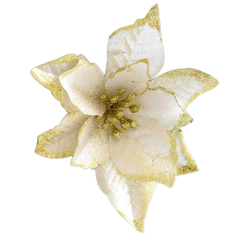 

24Pcs Christmas Flower Decoration Glitter Artificial Flowers for Tree Wreath Rattan Home Holiday Decor Golden Sparkling Xmas