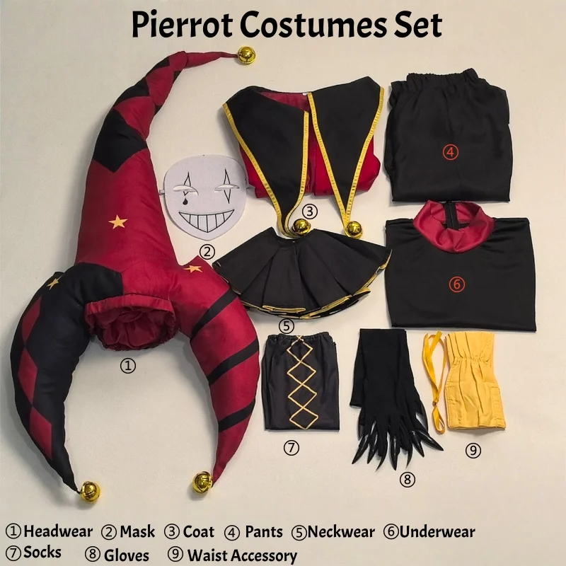 Freak Circus Harlequin Clown Costume Full Set – Pierrot Jester Unisex Cosplay Outfit for Halloween Carnival Fancy Dress 2026 view 5