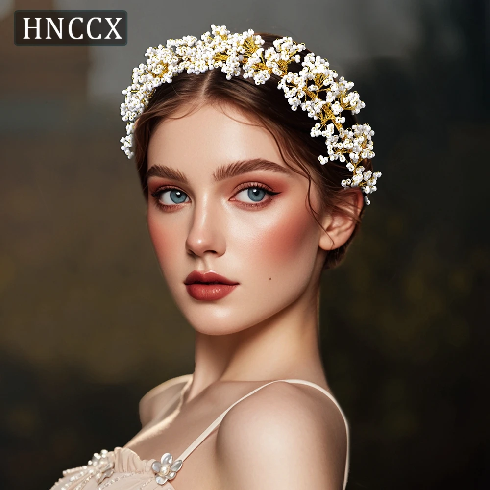 

HNCCX Gold Color Wedding Flower Headband Bride Wreath Hair Hoop Princess Banquet Headpieces Accessories Handmade Headwear CP655