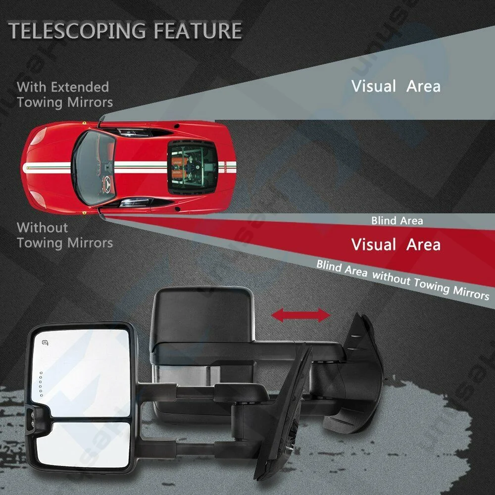 Пара боковых зеркал с подогревом для буксировки, совместимых с Chevrolet Silverado GMC 2014 2016 Sierra 2018-1500, 2500 л