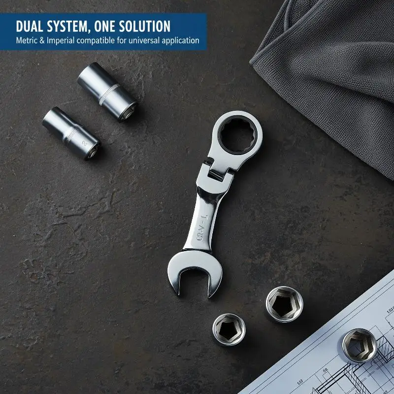 Dual Purpose Mini Ratchet Wrench Short Movable Head Quick Adjust Open End Wrench for Bicycle Maintenance Tasks
