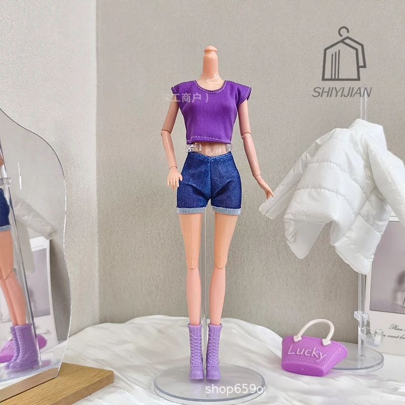 30cm FR Supermodel Doll Clothes Accessories Fashion Winter Vest+Short Pants+White Down Jacket Set 1/6 Fashion Doll DIY Dress Up