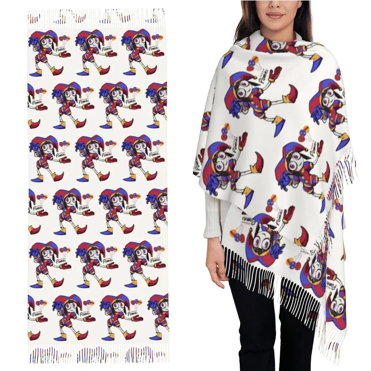 

The Amazing Digital Circus Funny Scarf Tassel Scarves for Women Soft Warm Shawls and Wraps Large Fall Winter Shawl Wrap