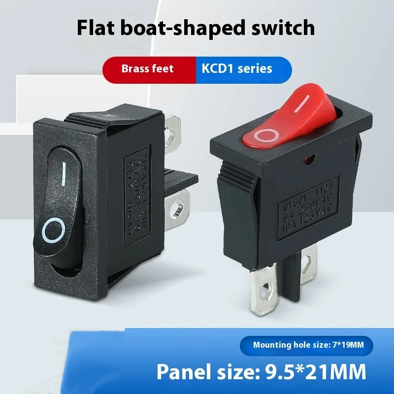 KCD1-110 Thin Flat Type Ship Switch 2-leg 2-speed Red And Black 6A 250V 9.5*21mm Instrument Switch for Marine Equipment