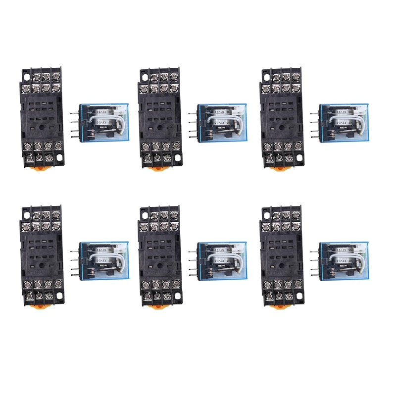 FULL-6X HH54P DC 12V Bobina 4PDT 14 Pinos Relé de Potência Eletromagnética Base DYF14A