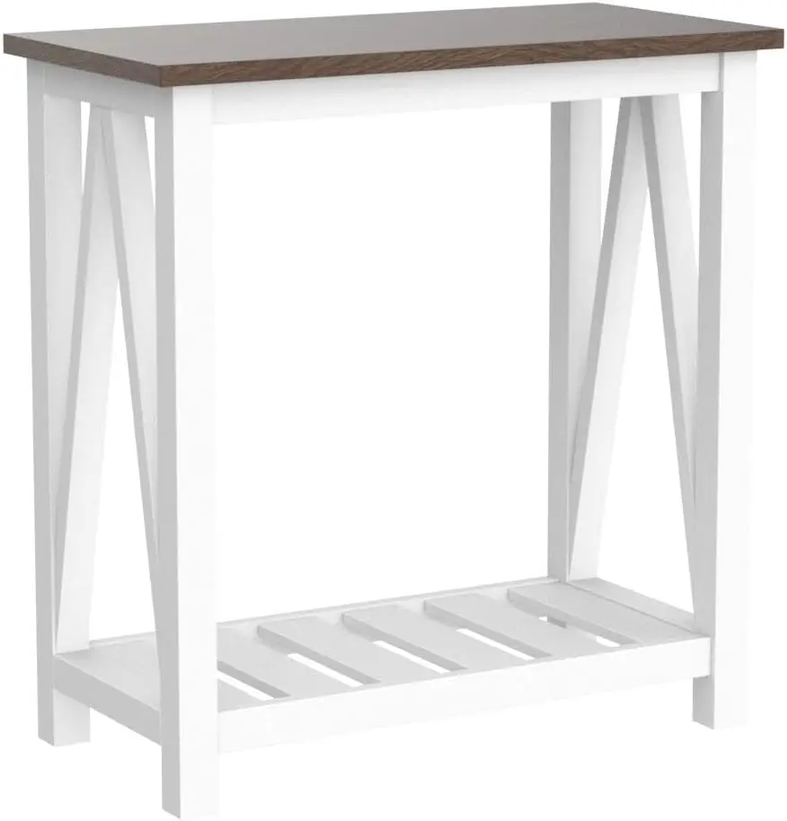 Farmhouse End Table Set Of 2, Rustic Vintage Narrow End Side Table With Storage Shelf For Small Spaces, Nightstand Sofa Table