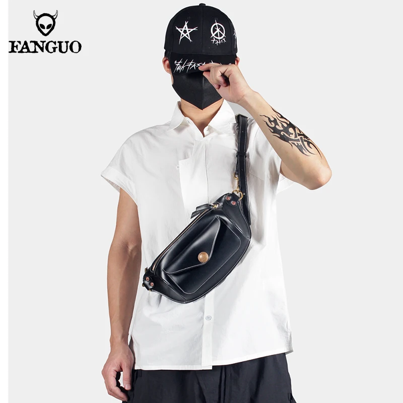 

High Quality Handmade Chest Bags Genuine Leather Men's Crossbody Shoulder Bag Retro Portable Sport Waist Packs Chest Pocket