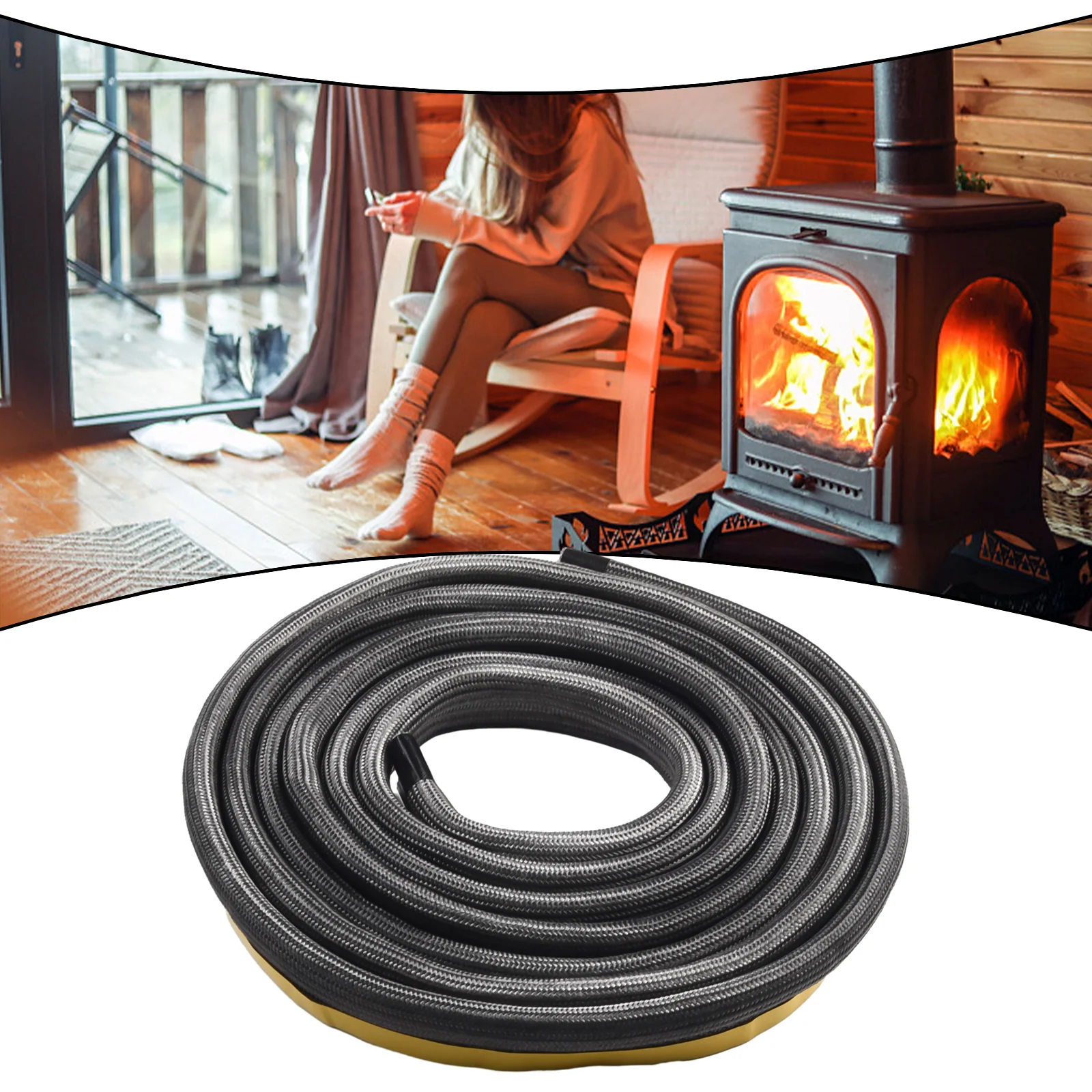 

1pc Stove Rope Door Seal Log Woodburner Stove Oven Fire Glue Home Heating Supplies Accessories Black Glass Yarns