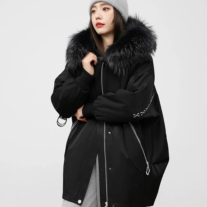 2024 New Winter Jacket Female Otter Rabbit Fur Inner lining Fur Coat Korean Edition Loose Detachable Raccoon Fur Hooded Overcoat