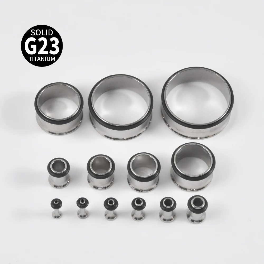 1Pc G23 100% Solid Titanium Ear Flesh Tunnels Plugs Piercing Single Flare Gauge Expander Stretchers with O-Ring Body Jewlery