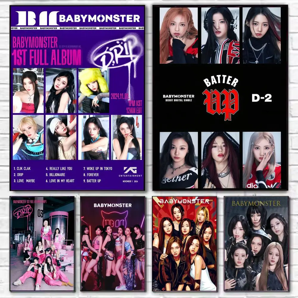 K-KPOP BABYMONSTER Poster HD Art Decorative Wall Art Waterproof Home Décor for Living Room Bedroom Café Stylish Gift