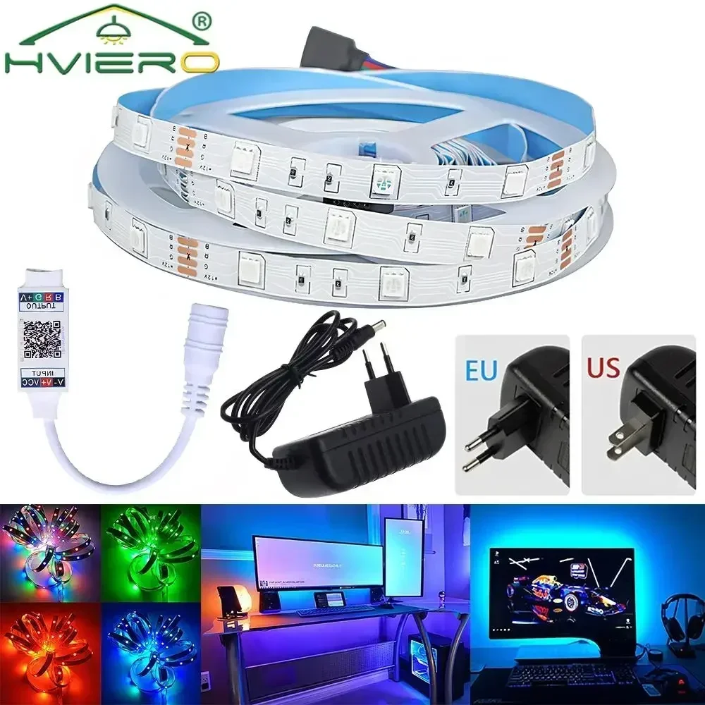 

2835 RGB Led Strip Lights Wall Lamp Flexible Ribbon IR Bluetooth WiFi Controller 44Key DC 12V For Room Light Decor Tv Backlight