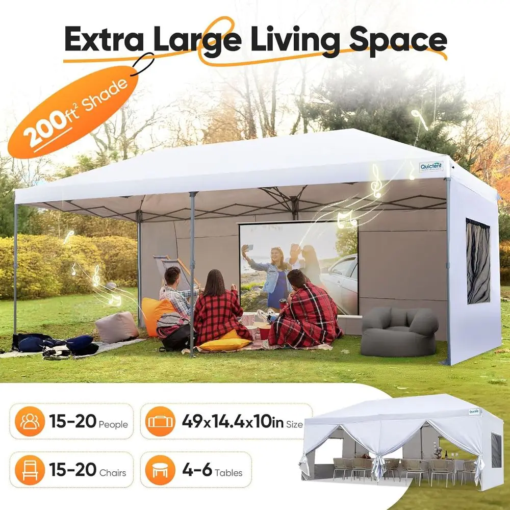 مظلة محمولة منبثقة مقاس 10 × 20 قدم مع جوانب وإعداد سريع وحقيبة حمل بعجلات للمناسبات الخارجية والحفلات والتخييم والسوق #3