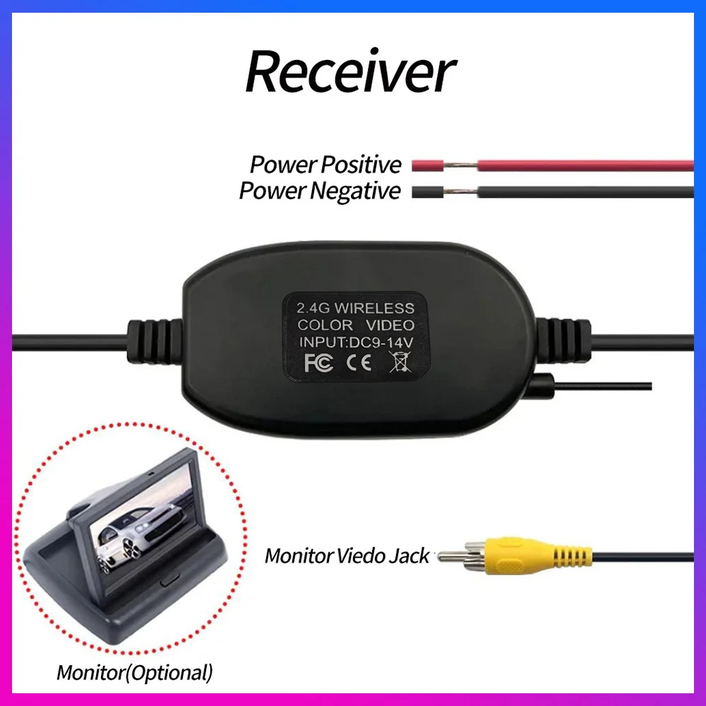 12V 24V 2.4G Wireless Color Video Transmitter and Receiver for Car Rear View Camera and Car DVD Player Parking Monitor