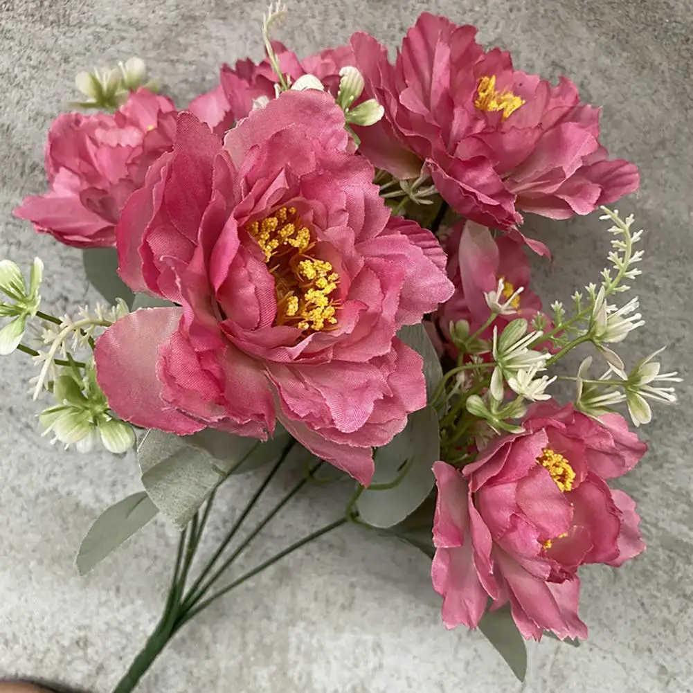 New 6 Bobo Peony Flower Simulation Bouquet Living Room Home Decoration Indoor Wedding Table Fake Artifical Flowers Cheap