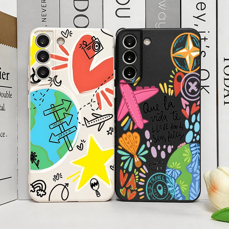 Funny Graffiti Travel Airplane Pattern Phone Case for Samsung Galaxy S26 S24+ S23 Ultra S25+ S22 Plus S21 FE S20 S26+ Soft Cover