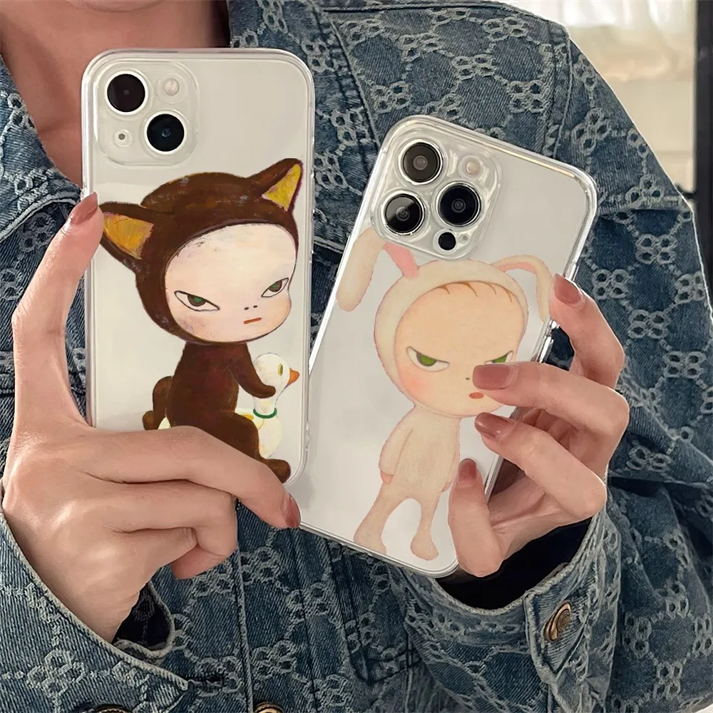 Art Yoshitomo Nara Phone Case Transparent For iPhone 15 13 14 12 11 Pro MAX XR X SE XS iPhone13 14 Mini