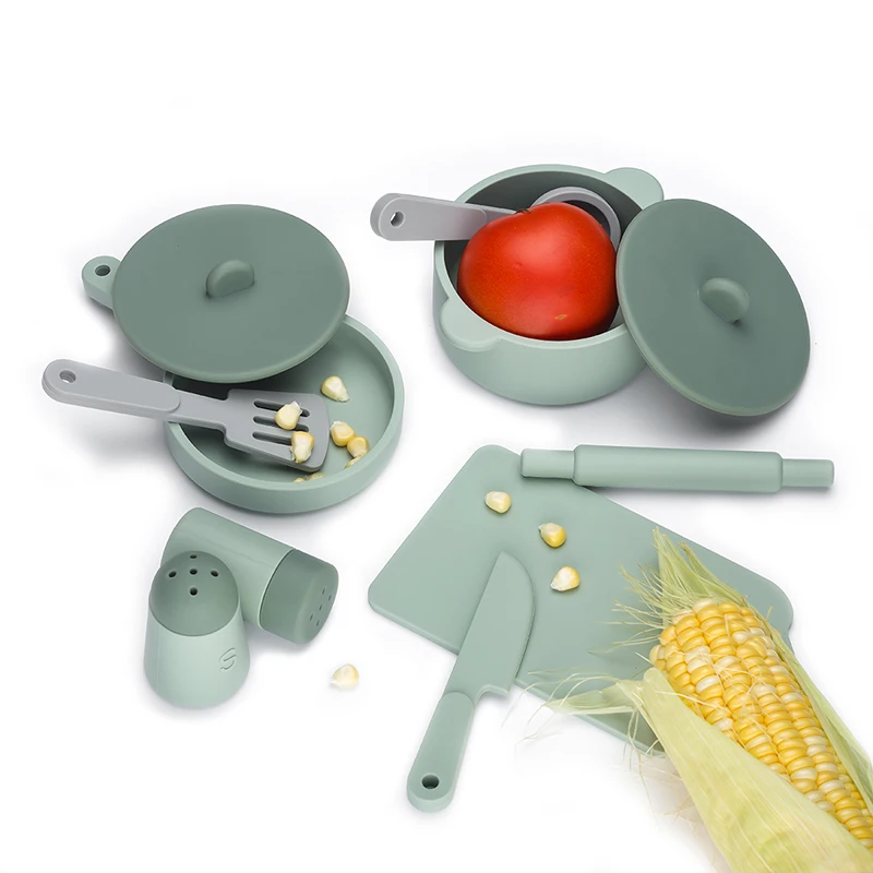 Silicone Kitchen Play Set Little Chef Play Pretend Kitchen Playset with Play Pots Toddler Cookware Toys BPA Free