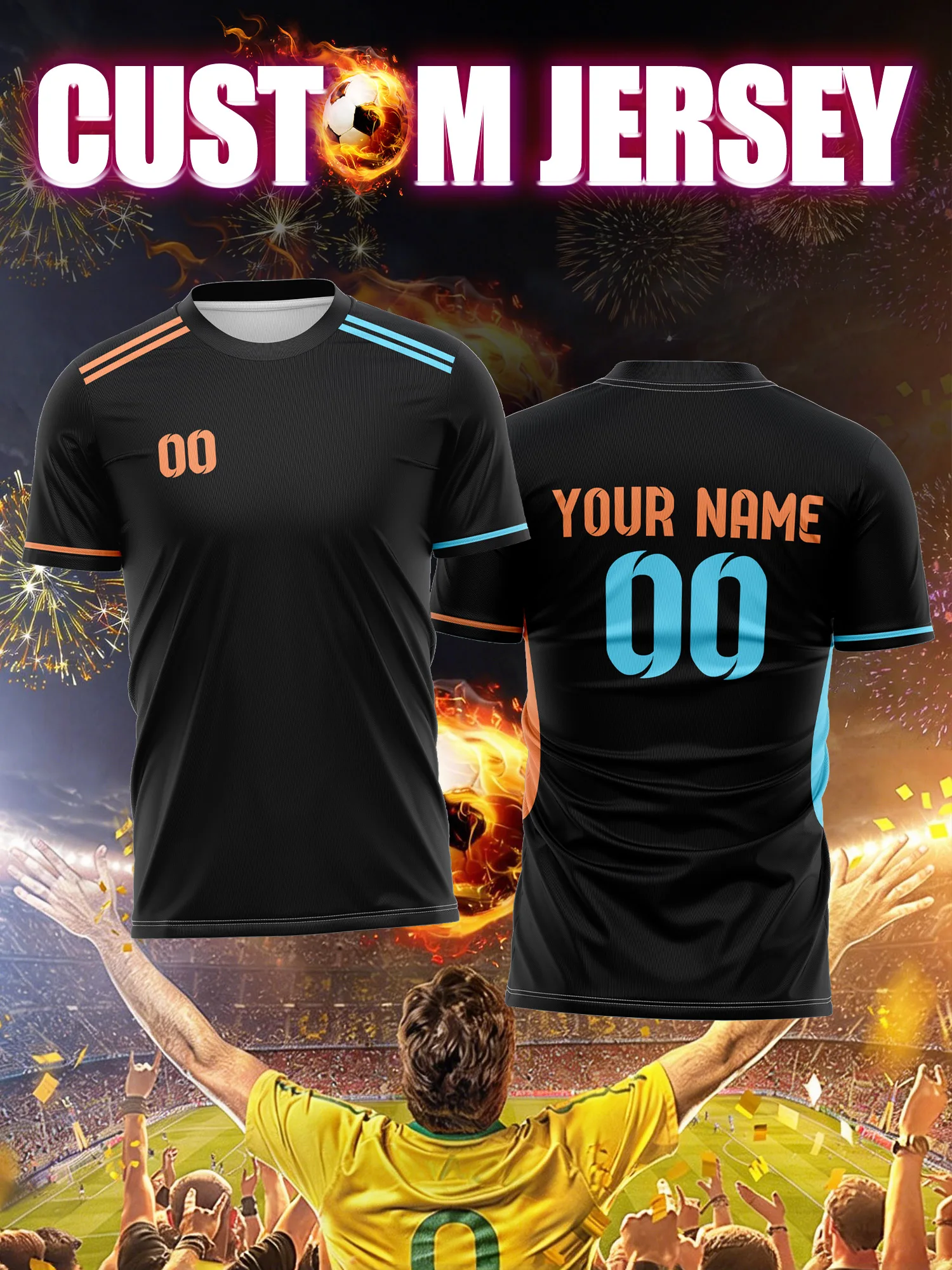 

Custom Image Number Name Soccer Jersey,Elastic Narrow Ribbed Cuff,Snug Slim Kids Soccer Match Apparel