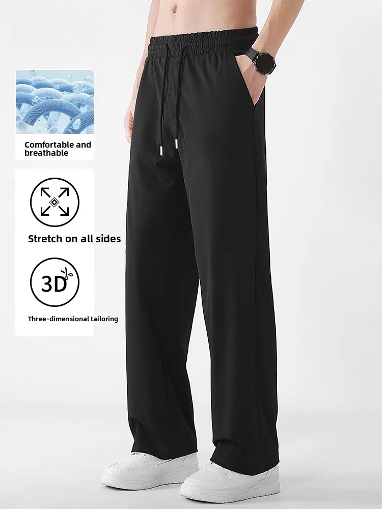 

Baleno Men's Ice Silk Wide Leg Pants Summer Quick Dry Loose Straight Casual Long Trousers Fashionable Versatile Sporty