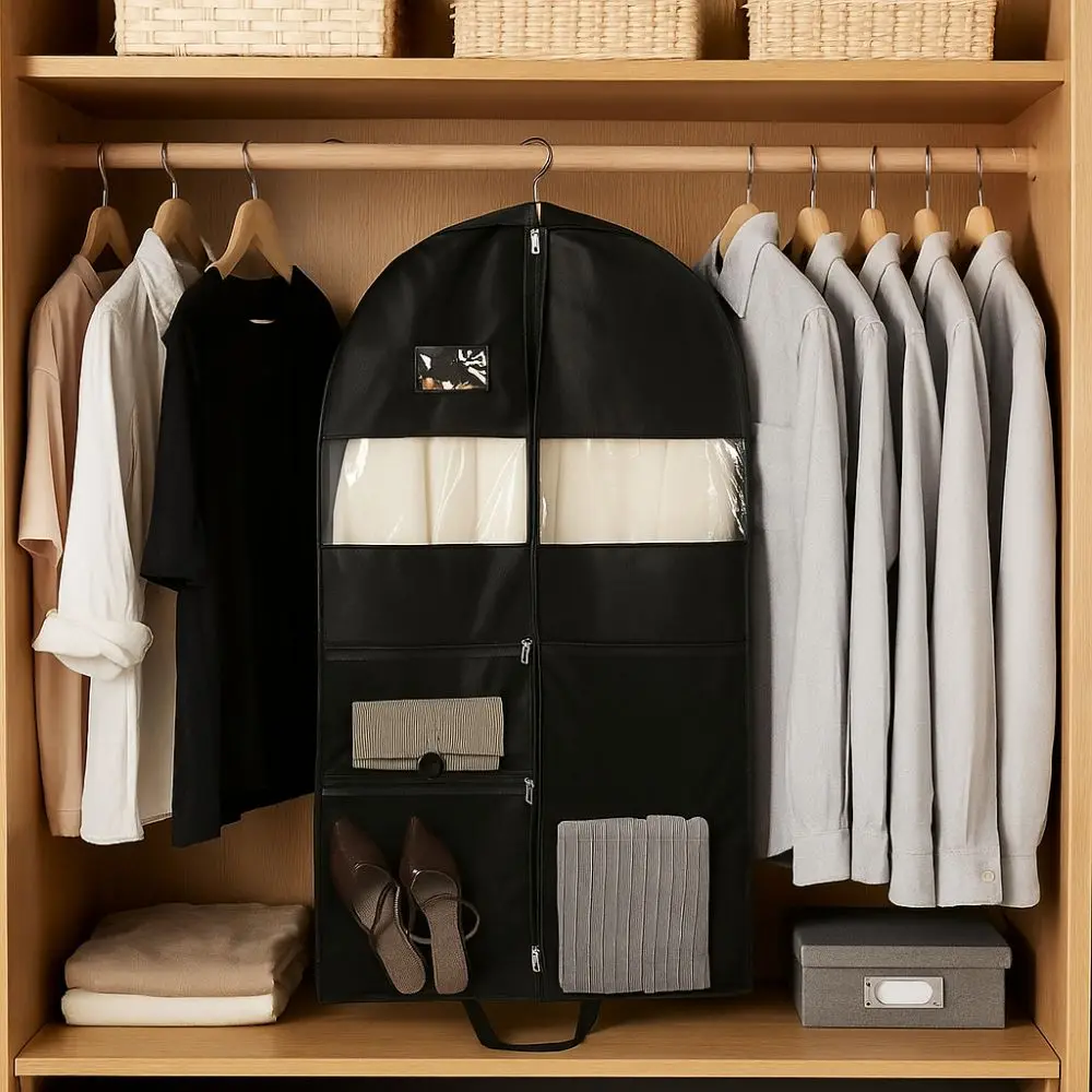 

Сетчатые карманы, портативные сумки для одежды, складные пылезащитные чехлы для одежды с несколькими отделениями и подвесными окнами, дорожные сумки для одежды