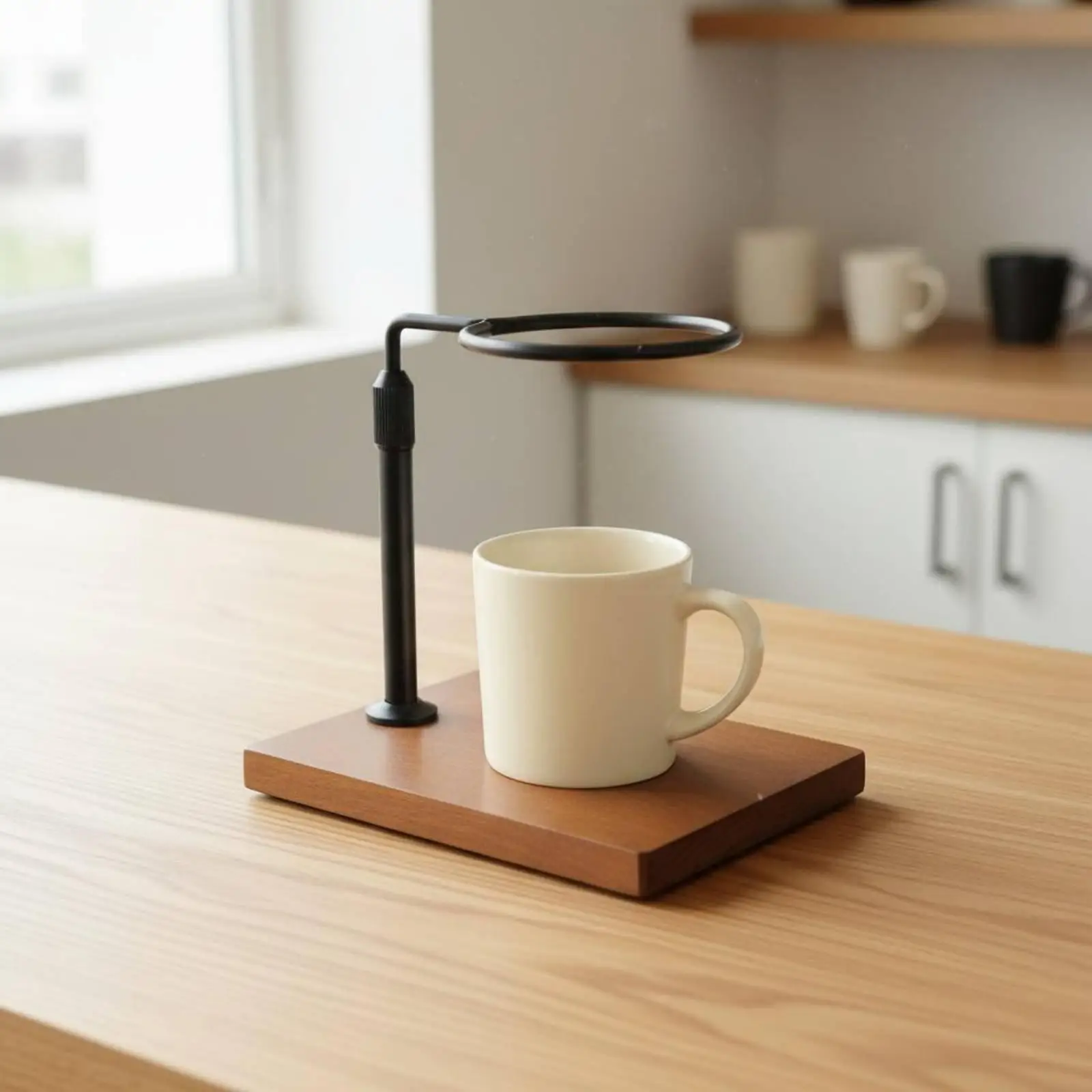 Heavy Duty Coffee Brewing Stand with Solid Wood Base and Adjustable Alloy Loop for Pour over Coffee Accessories