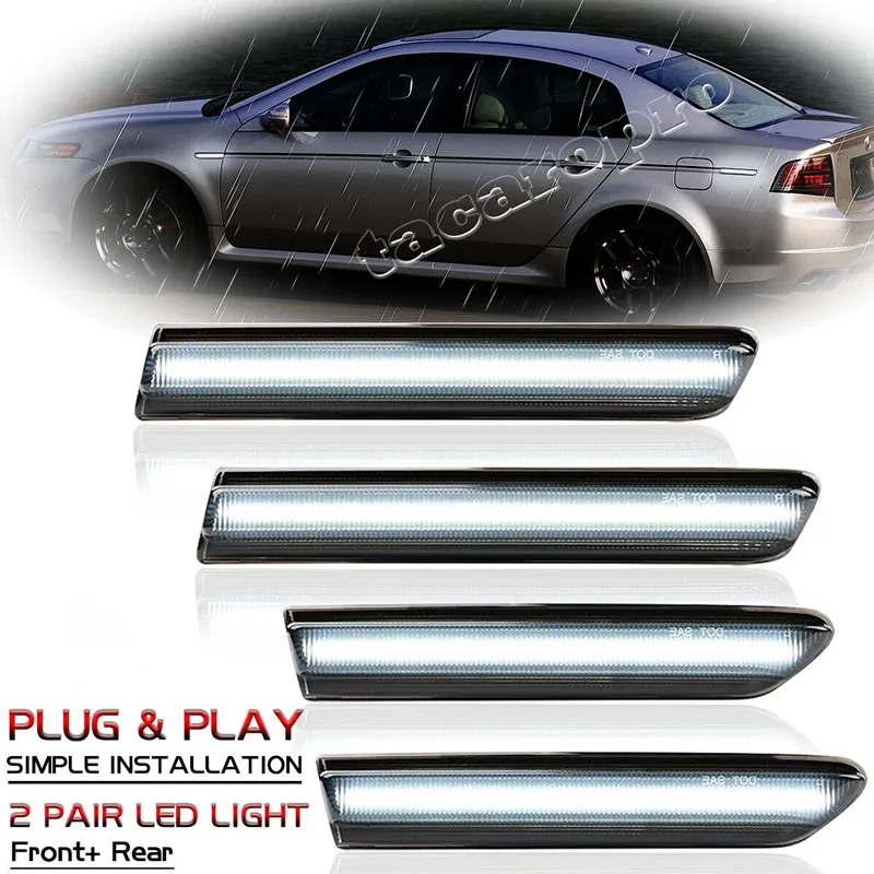 4Pcs White Full LED Front Rear Side Marker Lights For 2004 2005 2006 2007 2008 Acura TL Replace OEM Sidemarker Bumper Lamps