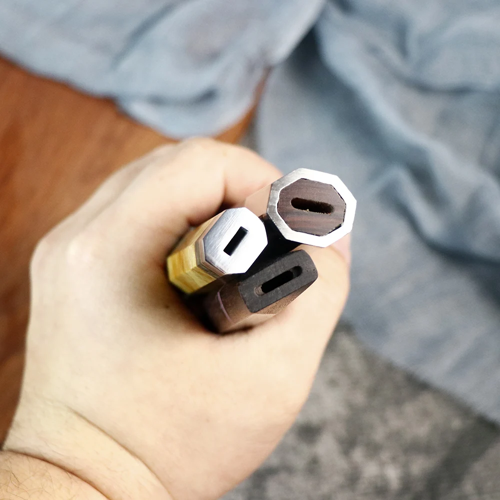 DIY uchwyt noża naturalna ochrona środowiska ośmiokątna niebieska żywica akcesoria do uchwytów sześciokątny jaskółczy ogon drzewo sandałowe EDC — zdjęcie 6