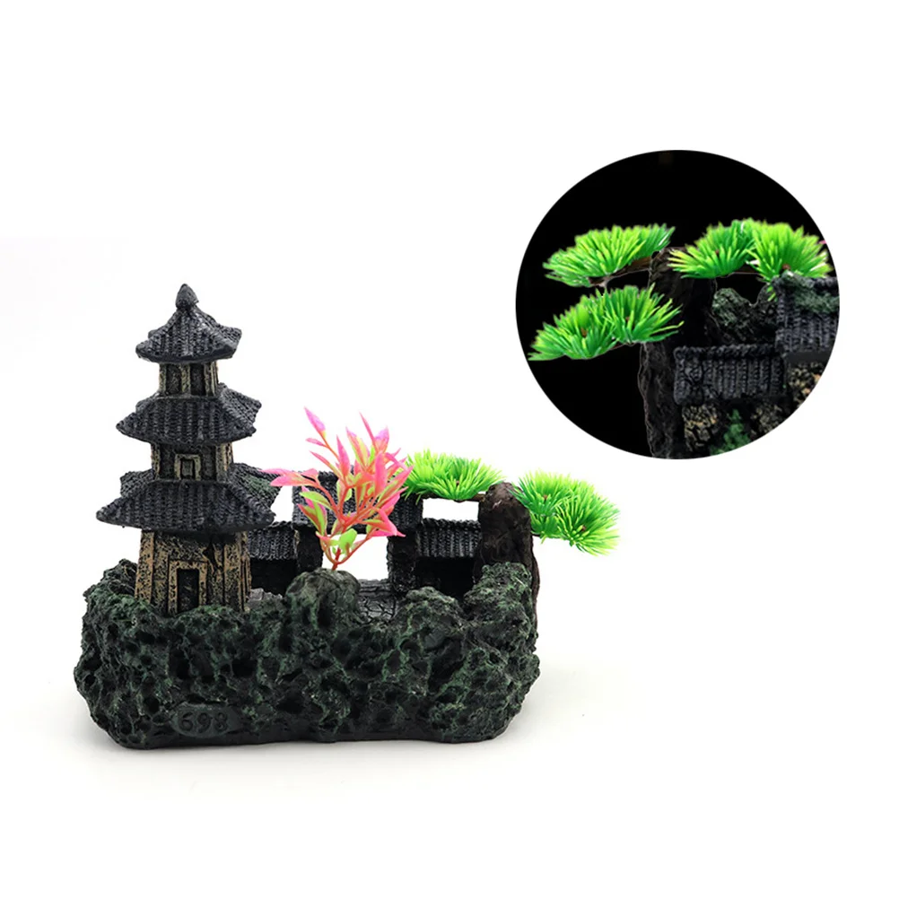 

1Pcs Resin Fish Tank Ornament Pagoda Shelter Easy Clean Aquarium Decorations Grey Aquarium Decor Fish Tank Decorations
