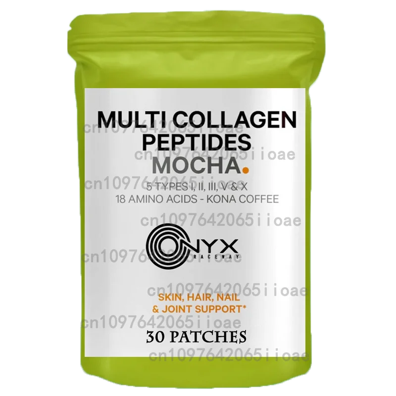 

30 пластырей Мультиколлагеновые пептиды Трансмические пластыри типа I, II, II, V и X, поддерживает здоровую кожу и ногти, Gut Health