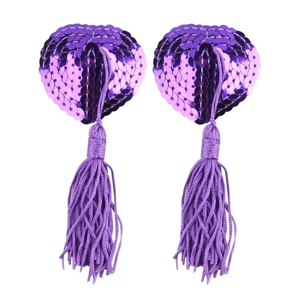 1 par de sutiã em forma de coração com lantejoulas, reutilizável, autoadesivo, borla, pastéis de silicone para mulheres, sutiã de peito, capas de