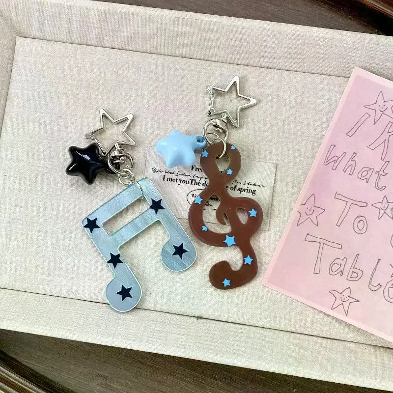 Cute Music Note Star Acrylic Keychain INS Style Creative Pentagram Music Note Bag Charm Keyring Backpack Decoration Gift