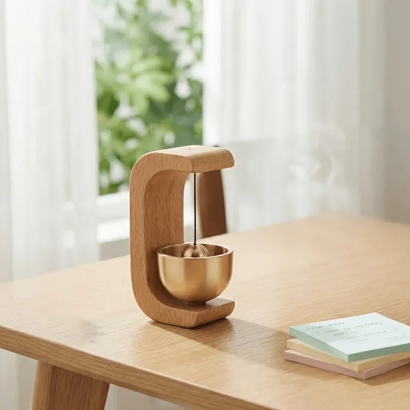 Wireless Wooden Wind Chime Doorbell Serene Entryway Decor, Natural Wood & Brass Magnetic Bell Dopamine Home Decoration