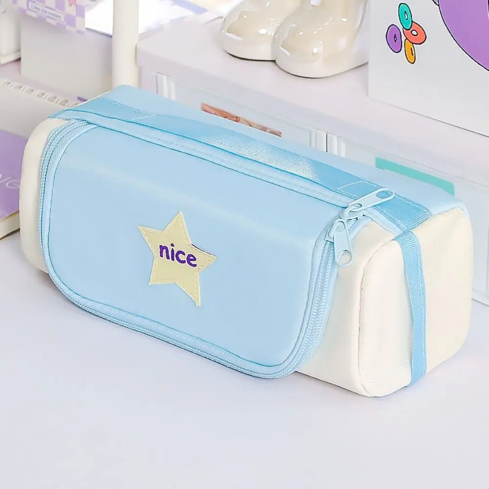New Star Pattern Pen Bag Zipper Design Large Capacity Pencil Case Handheld Stationery Organizer School Office