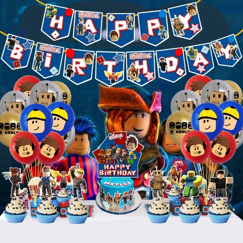 4 قطعة لعبة Roblox الإبداعية الطرفية موضوع العلم سحب بالون كعكة بطاقة الإدراج مجموعة رمل لعبة حفلة عيد ميلاد الديكور