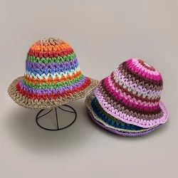 Straw Plaited Article Rainbow Bucket Hats Beach New Women Travel Sunshade Outdoor Breathable Versatile Casual Fashion Straw Caps