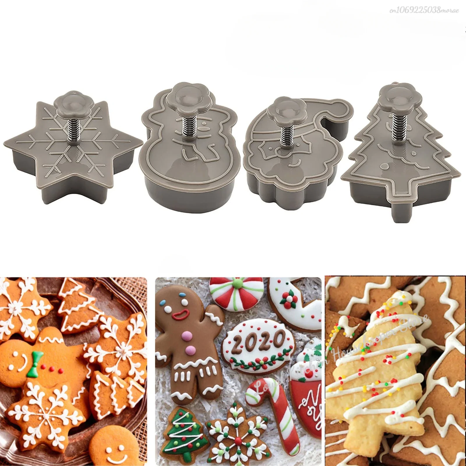 4pcs Christmas Cookies Molds Plastic 3D Cookie Cutter Xmas Tree Claus Shape Biscuit Press Moulds For New Year Baking Tools