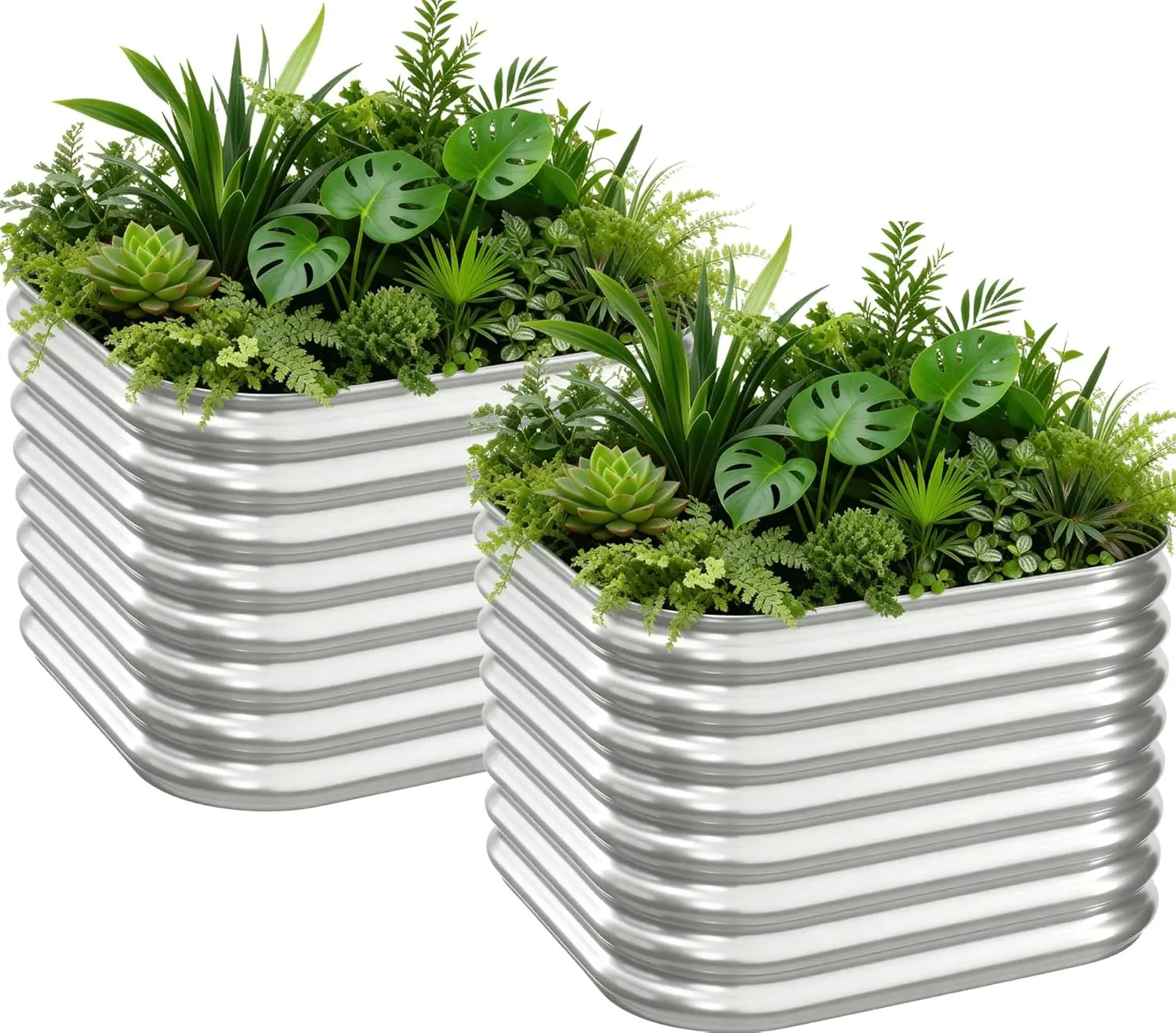 

2 шт. Высокая оцинкованная садовая кровать для овощей и цветов, металлическая стальная коробка для улицы - 2 фута