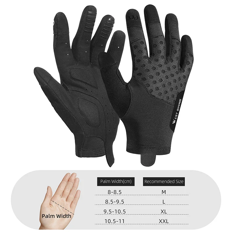 WEST BIKING Men\'s Cycling Gloves Full Finger Sports Breathable Gloves Touch Screen Spring Summer Black Fitness Shockproof Gloves