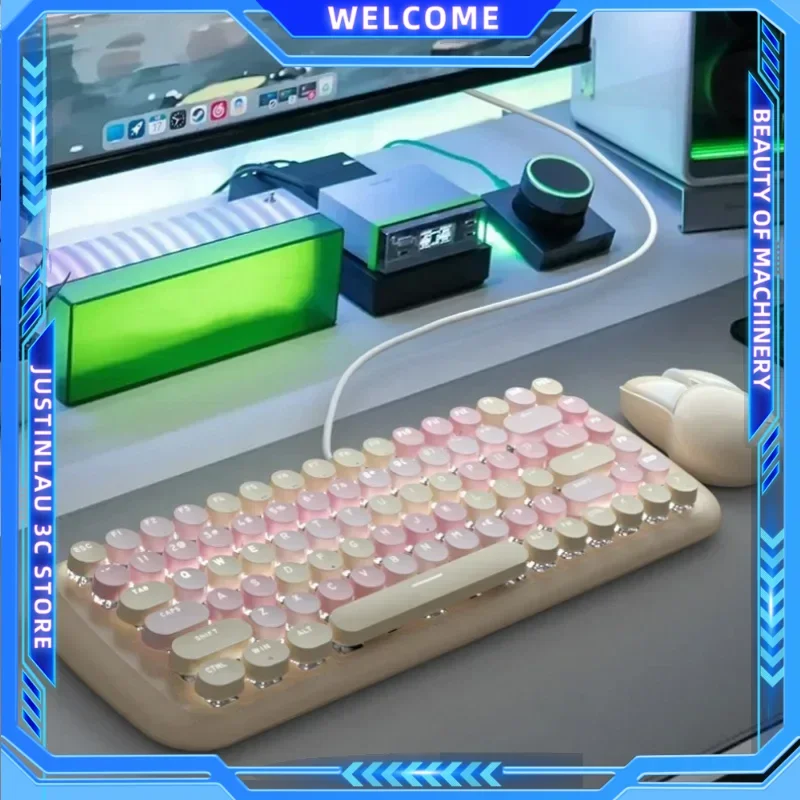 84 key Colorful Wired Keyboard Ergonomic Small Size Typewriter Keyboard ＆ Mouse Combo for Windows 7/8/10 Laptop Desktop