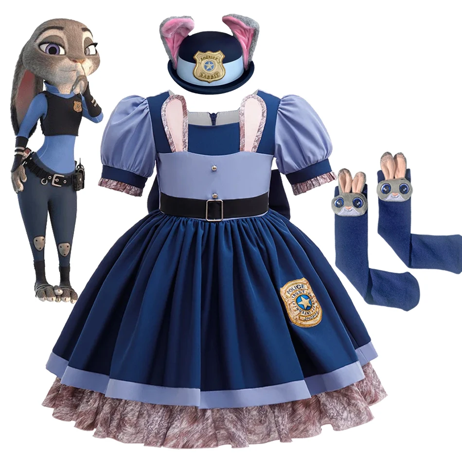 

2026 Girl Zootopia 2 Dress Moives Judy Costume Halloween Cosplay Bunny Cosplay Dress Up Performance Birthday Clothes